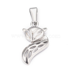 Tarnish Resistant 304 Stainless Steel Pendants, Fox, Stainless Steel Color, 22~23x12.5x4mm, Hole: 7.5x3.5mm(STAS-H110-10P)