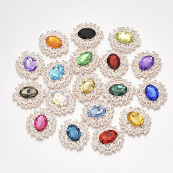 Alloy Cabochons, with Acrylic Rhinestone and Glass Rhinestone, Faceted, Flower, Rose Gold, Mixed Color, 32.5x29x6mm(X-PALLOY-T066-28RG)