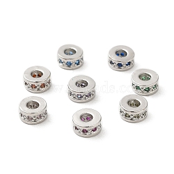 Brass Cubic Zirconia Beads, Long-Lasting Plated, Lead Free & Cadmium Free, Platinum, Column, Mixed Color, 6x3mm, Hole: 2.5mm(KK-K349-09P)