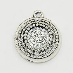 Tibetan Style Pendant Cabochon Settings, Lead Free, Flat Round, Antique Silver, Tray: 10mm, 25x21x6mm, Hole: 2.5mm(TIBEP-A22152-AS-LF)