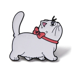 Cute Fat Cat Alloy Enamel Pins, Lovely Kitten Brooches, White, 32x36mm(JEWB-C036-02EB-03)