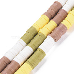 Fixed 4 Color Handmade Polymer Clay Bead Strands, Heishi Beads, Disc/Flat Round, Yellow & White & Olive & Camel, 6x0.3~1.5mm, Hole: 1.6~1.8mm, about 265~354pcs/strand, 12.76 inch~15.67 inch(32.4cm~39.8cm)(X-CLAY-S096-029D)