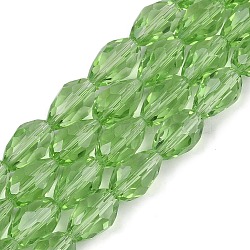 Transparent Glass Beads Strands, Faceted, Teardrop, Lime, 15x10mm, Hole: 1.6mm, about 46~48pcs/strand, 27.95 inch(71cm)(EGLA-N013-T10mm-D13)