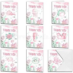 SUPERDANT Rectangle with Marine Life Pattern Thank You Theme Cards, with Paper Envelopes, Pink, Thank You Theme Cards: 1set(DIY-SD0001-06)