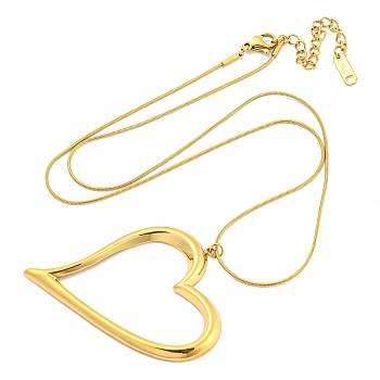 Golden Plated 304 Stainless Steel Heart Frame Pendant Necklaces, Round Snake Chain Necklaces for Women, Real 18K Gold Plated, 17.99 inch(45.7cm)