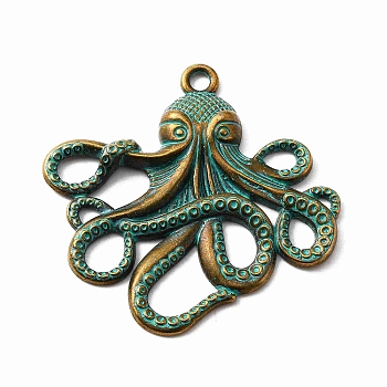 Tibetan Style Alloy Big Pendants, Octopus, Antique Bronze & Green Patina, 54x55.5x4.5mm, Hole: 3.5mm