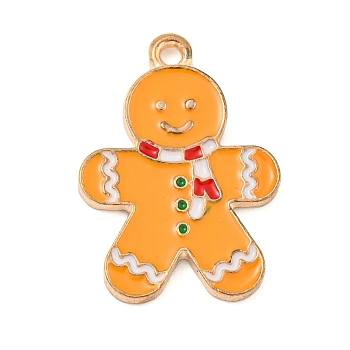 Christmas Theme Alloy Enamel Pendants, Light Gold, Gingerbread Man, 24x17x2mm, Hole: 1.6mm