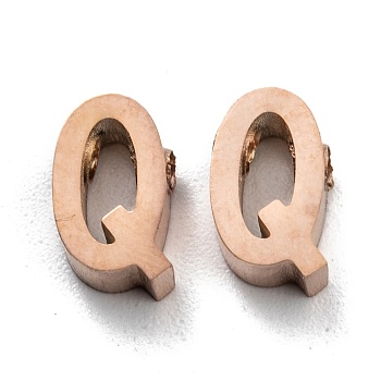 Ion Plating(IP) 304 Stainless Steel Charms, Alphabet, Rose Gold, Letter.Q, 9x6x3mm, Hole: 1.8mm