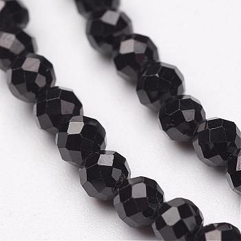 Natural Black Spinel Bead Strands, Faceted, Round, 4mm, Hole: 1mm, about 94pcs/strand, 15 inch