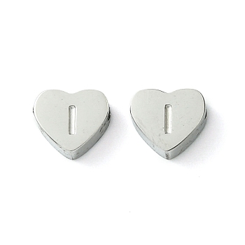 316 Surgical Stainless Steel Beads, Love Heart with Letter Bead, Stainless Steel Color, Letter I, 5.5x6.5x2.5mm, Hole: 1.4mm