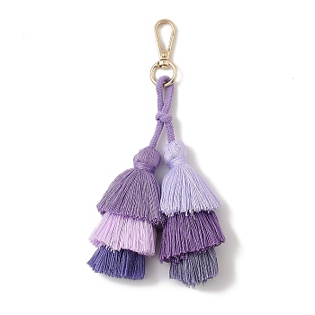 Handmade Macrame Nylon Thread Pendant Decorations, Alloy Clasps Charms for Bag or Keychain Ornaments, Medium Purple, 180mm