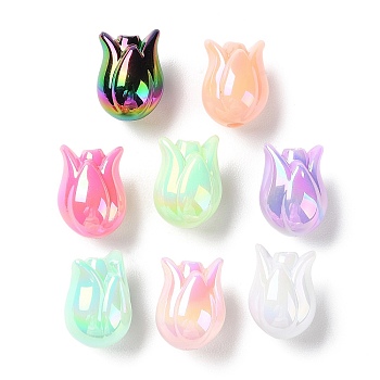 UV Plated Acrylic Beads, Iridescent, Tulip Flower, Mixed Color, 16x12x12mm, Hole: 3mm