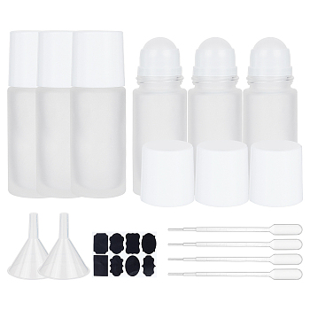 DIY Essential Oil Bottle Kits, with Frosted Glass Essential Oil Empty Perfume Bottle, Plastic Funnel Hopper & Pipettes, Chalkboard Sticker Labels, White Lid, 3.8x11.1cm, Capacity: 50ml, 6pcs/set