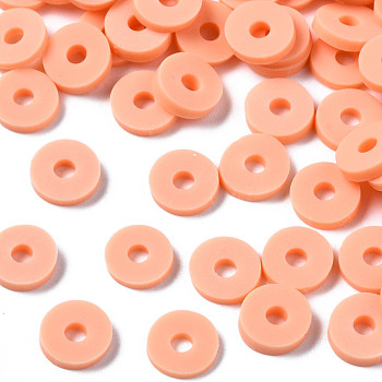 Handmade Polymer Clay Beads, Disc/Flat Round, Heishi Beads, Light Salmon, 6x1mm, Hole: 2mm, about 23500pcs/1000g
