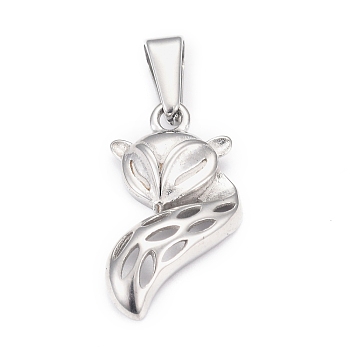 304 Stainless Steel Pendants, Fox, Stainless Steel Color, 22~23x12.5x4mm, Hole: 7.5x3.5mm