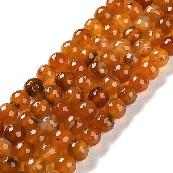 Natural Agate Beads Strands, Dyed & Heated, Faceted, Round, Dark Orange, 10mm, Hole: 0.8mm, about 37pcs/strand, 14.96''(38cm)