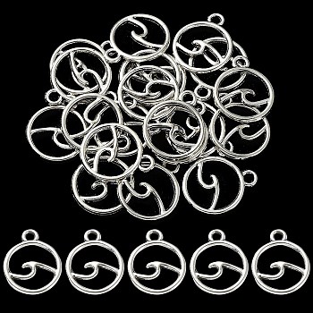 20Pcs Tibetan Style Alloy Charms, Flat Round, Cadmium Free & Lead Free, Antique Silver, 14.5x12x1.5mm, Hole: 1.6mm