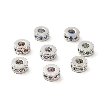 Brass Cubic Zirconia Beads, Long-Lasting Plated, Lead Free & Cadmium Free, Platinum, Column, Mixed Color, 6x3mm, Hole: 2.5mm