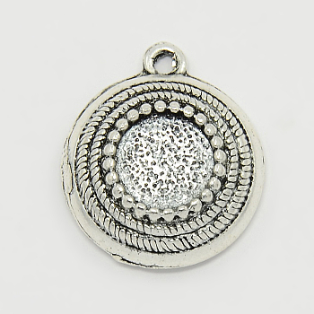 Tibetan Style Pendant Cabochon Settings, Lead Free, Flat Round, Antique Silver, Tray: 10mm, 25x21x6mm, Hole: 2.5mm