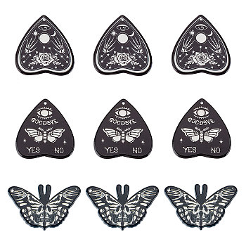 18Pcs 3 Style Halloween Printed Opaque Acrylic Pendants, Heart/Butterfly Charms, Mixed Patterns, 32.5~42.5x40.5~50.5x2.4~2.7mm, Hole: 1.6~1.8mm, 6pcs/style