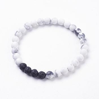 Frosted Natural Howlite Stretch Bracelets, with Natural Lava Rock Beads, 2-1/8 inch(55mm)