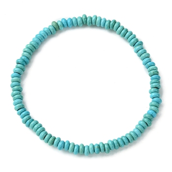 Synthetic Turquoise Flat Round Beaded Stretch Bracelets for Women, Inner Diameter: 2-3/8 inch(6cm)