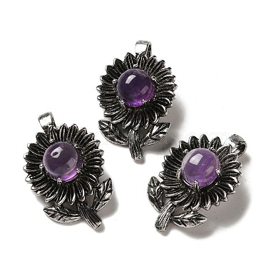 Antique Silver Flower Amethyst Pendants