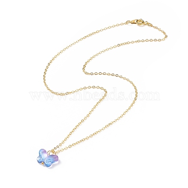 5 pièces 5 colliers pendentif papillon en verre de couleur sertis de chaînes de câble en laiton pour les femmes(NJEW-JN04091)-4