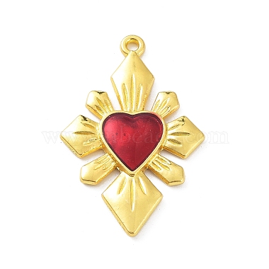 Golden Red Heart Alloy+Enamel Pendants