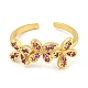 Flower Rack Plating Brass Micro Pave Cubic Zirconia Open Cuff Rings for Women(RJEW-N047-01G-04-RS)-2