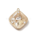 Brass Micro Pave Clear Cubic Zirconia Pendants, Textured Square Charms, Real 18K Gold Plated, 16.5x15x4mm, Hole: 1mm(CU-CBA7960-05G)