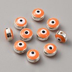 CCB Plastic Beads, with Double Side Enamel, Flat Round with Evil Eye, Orange, 8x5mm, Hole: 1.5mm(FIND-WH0038-89A-04)