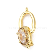 Rack Plating Brass Micro Pave Cubic Zirconia Fold Over Clasps, Cadmium Free & Lead Free, Long-Lasting Plated, Oval, Golden, 24mm(ZIRC-P117-03G)