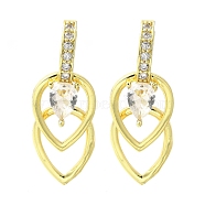 Brass Cubic Zirconia Hoop Earrings, Teardrop, Real 18K Gold Plated, 36.5x14mm(EJEW-M047-11G)