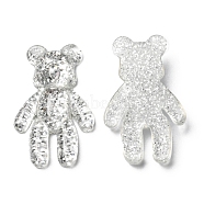 Transparent Resin Cabochons, Bear with Plastic Sequins, Silver, 42x26x8.5mm(RESI-D050-16)