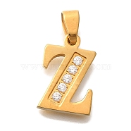 Ion Plating(IP) 304 Stainless Steel Rhinestone Pendants, Letter Z, 17~19x10.5~18x2mm, Hole: 6.5x3.5mm(STAS-U035-01G-Z)