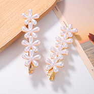Quadruple Flower Resin Imitation Pearl Alligator Hair Clips, with Iron Clip, Hair Accessories for Girls Women, Ghost White, 85x20mm(OHAR-PW0007-06D)