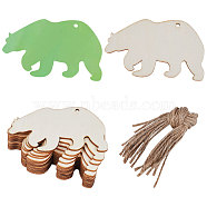 Animal Theme Unfinished Blank Wooden Pendants Set for Painting Arts, Pyrography, Home Decor, with Jute Cord, Bear, 5.8x10.1x0.2cm, Hole: 3.5mm, 20pcs(WOOD-WH0124-26B)