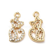 Brass Micro Pave Cubic Zirconia Pendants, Real 18K Gold Plated, Cat Charm, Clear, 16x8x2mm, Hole: 1.5mm(KK-M233-52G)
