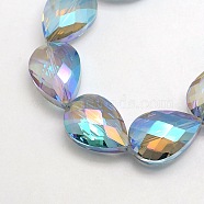 Electroplate Crystal Glass Teardrop Beads Strands, Faceted, Rainbow Color Plated, Light Steel Blue, 24x17x11mm, Hole: 1mm, about 30pcs/strand, 28.3 inch(EGLA-F067B-05)
