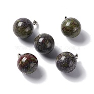 Natural Dragon Blood Pendants, with Platinum Tone Brass Findings, Round Charm, 22x18mm, Hole: 3x6mm(G-G926-02P-01)