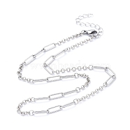 Chain Necklaces, with Brass Rolo Chains, 304 Stainless Steel Paperclip Chains and Lobster Claw Clasps, Stainless Steel Color, 17.32 inch(44cm)(X-NJEW-JN02766)