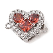 Brass Micro Pave Clear Cubic Zirconia Glass Box Clasps, Heart, Real Platinum Plated, Red, 16mm, Hole: 1mm(KK-S388-13P)