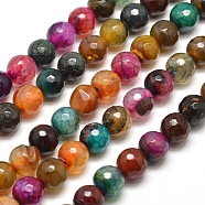 Dyed Natural Agate Faceted Round Beads Strands, Colorful, 10mm, Hole: 1mm, about 38pcs/strand, 15 inch(G-E268-22)