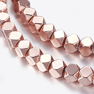 Non-magnetic Synthetic Hematite Beads Strands, Polygon, Rose Gold Plated, 4x4x4mm, Hole: 1mm, about 98pcs/strand, 15.7 inch(40cm)(G-P338-25A-4mm-RG)