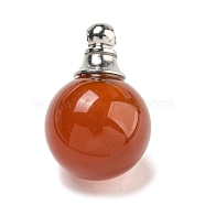 Natural Dyed & Heated Carnelian Perfume Bottle Pendants, with 304 Stainless Steel Findings, Round, 25x16mm, Hole: 2mm(G-K338-22P-13)