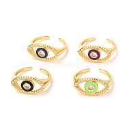 Horse Eye Golden Enamel Cuff Rings for Women, Brass Micro Pave Clear Cubic Zirconia Open Rings, Mixed Color, US Size 6 3/4(17.1mm), 2~10mm(KK-G404-01)