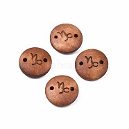 Wood Links Connectors, Flat Round with 12 Constellations, Dyed, Capricorn, 15x4mm, Hole: 1.6mm(WOOD-S053-52L)