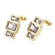 Cubic Zirconia Rectangle Dangle Stud Earrings, Real 18K Gold Plated Brass Jewelry for Women, Nickel Free, Clear, 14.5x8.5mm, Pin: 0.8mm(X-EJEW-N011-53-02LG)