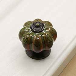 Porcelain Drawer Knob, with Alloy Findings and Screws, Cabinet Pulls Handles for Kitchen Cupboard Door and Bathroom Drawer Hardware, Pumpkin, Green, 40x40mm(CABI-PW0001-132E)